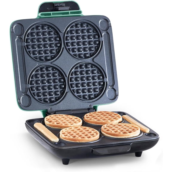 Mini Quad Waffle Maker with Dual Nonstick Heating Plates and Easy-Release Surface in Aqua Bestseling