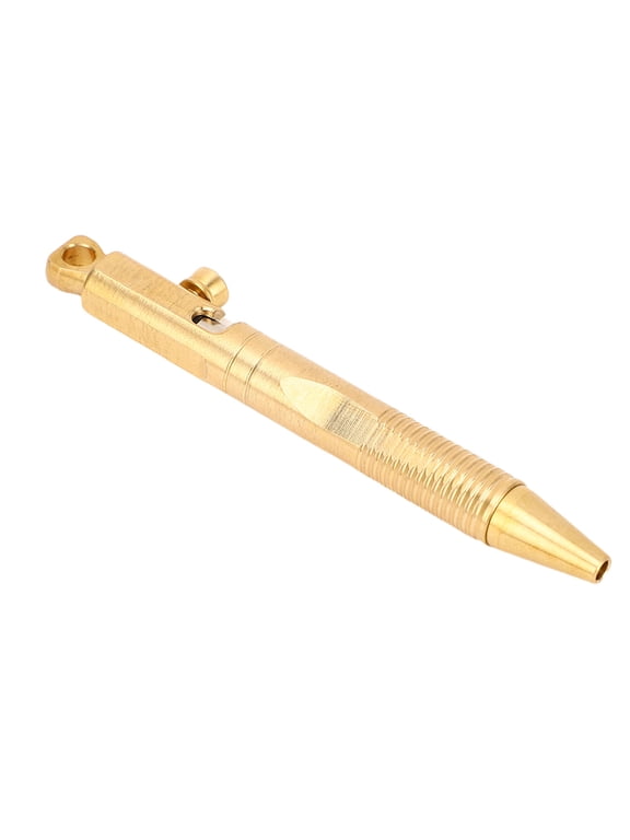 Mini Quick Release Brass Ballpoint Pen with Detachable Keychain for Office Travel Writing, Pocket Compact Design (3.54 inches / 9 cm) - Brass Color