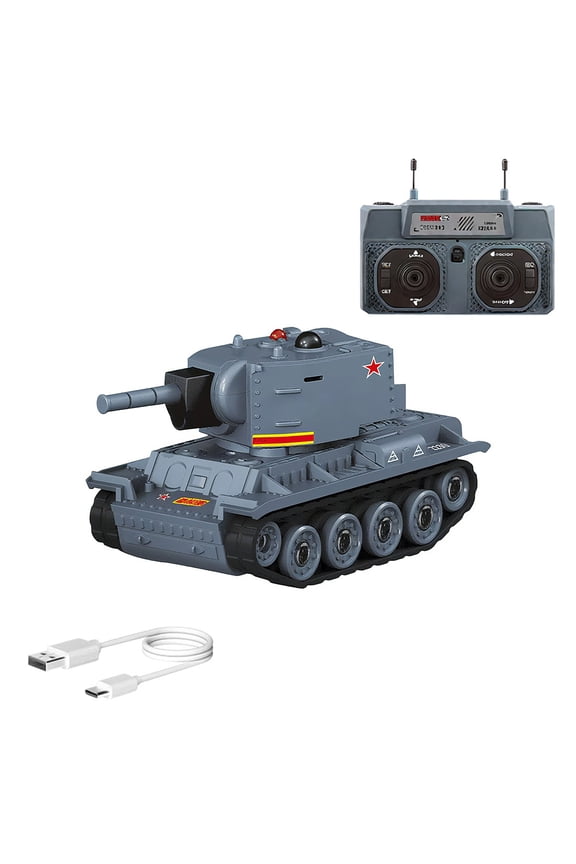 Mini RC Battle Tank, 1/64 Scale RC Vehicle with Rotating Turret, Track Drive, Infrared Combat Mode, 2.4GHz Remote Control for Indoor/Outdooe Play, Gift for Adults & Collectors (Grey)