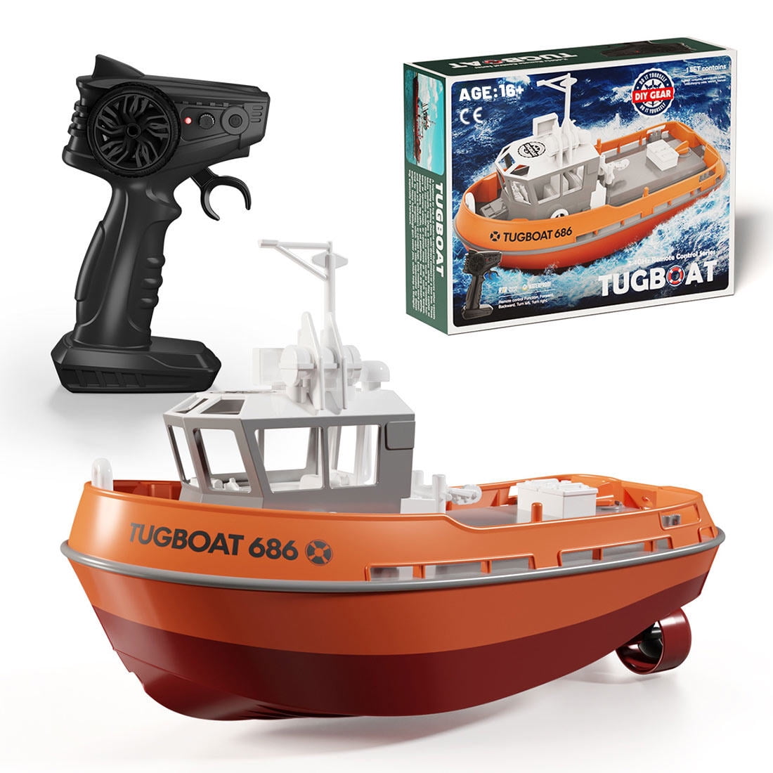 Mini RC Boat, 1/72 RC Tugboat for Adults, 2.4GHz Electric Remote Control Boat with LED Lights and Low Battery Alarm, Racing Boats for Pools Lakes River(Red)