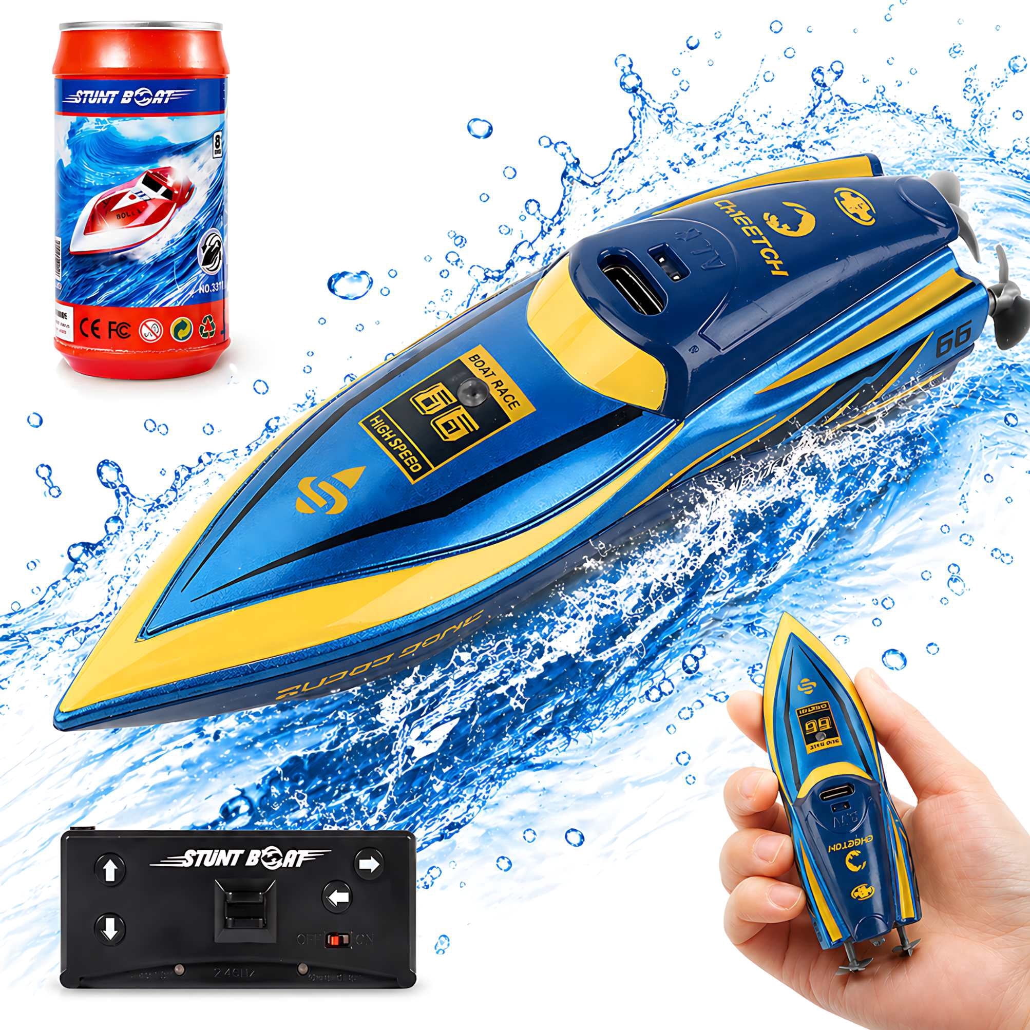 Mini RC Boat 2.4Ghz Remote Control Speedboat for Pools and Lakes 360° Rotating Stunt Water Toy for Kids Boys Girls, Blue