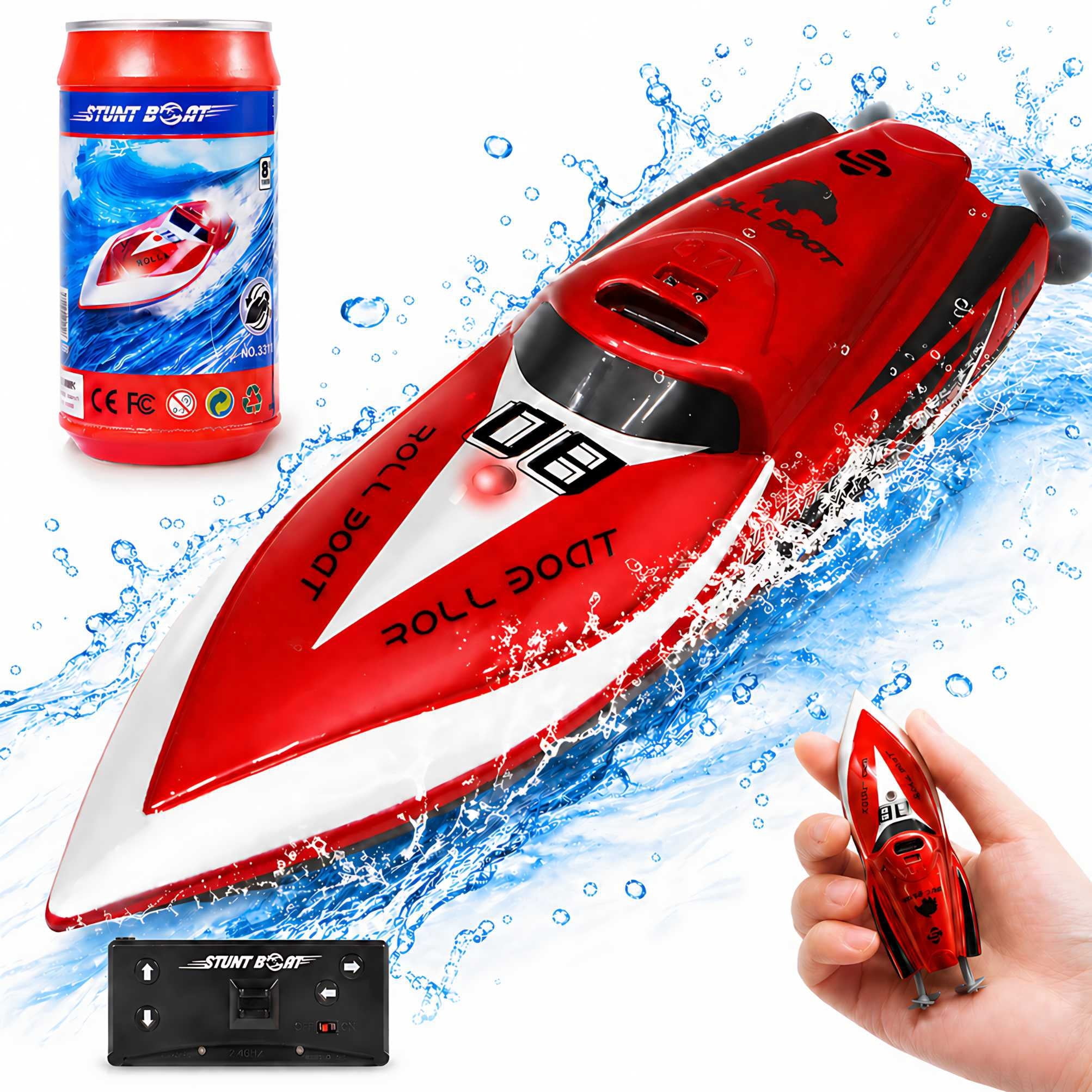 Mini RC Boat 2.4Ghz Remote Control Speedboat for Pools and Lakes 360° Rotating Stunt Water Toy for Kids Boys Girls, Red
