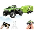 thumbnail image 1 of Mini RC Car, 1/64 Scale Mini Remote Control Monster Truck with Trailer, 2.4Ghz & APP Remote Control, Rechargeable Alloy Shell Mini RC Cars with Lights, Speed/Steering Adjustable, 1 of 7