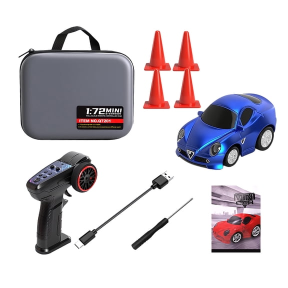 Mini RC Car 1/72 Scale 2.4GHz Remote Control Micro Desktop Vehicle with Gyroscope Stabilization, LED Lights, Three-Speed Proportional Control, Pocket-Sized Indoor Model