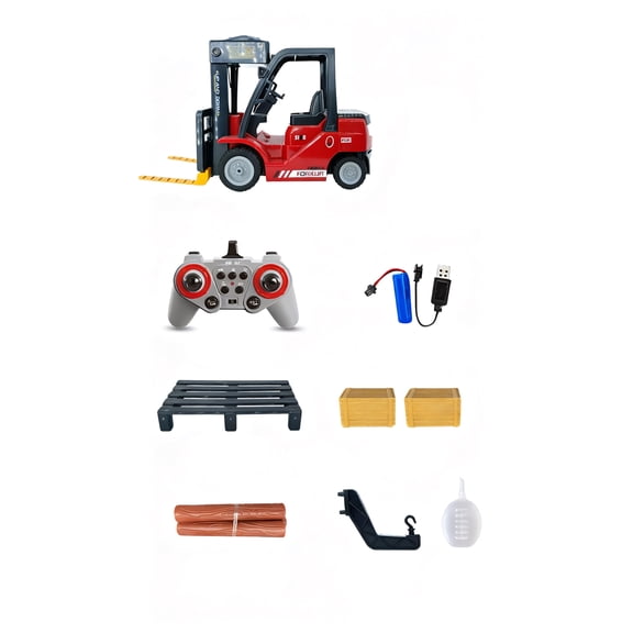 Mini RC Car 11CH RC Forklift with Spray Mist, Lights & Sound, 1:24 2.4GHz Remote Control Construction Vehicle for Adults, Hobby Grade RC Model, Red