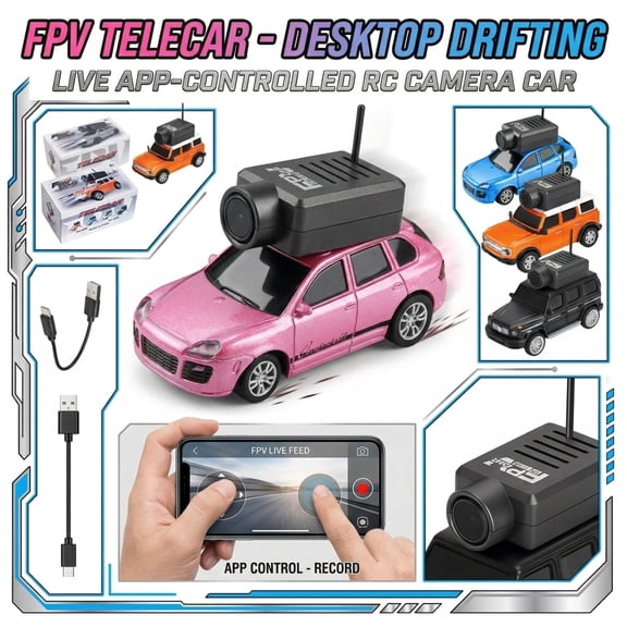 Mini RC Car, 2.4GHz 1:64 Scale FPV Remote Control Car with Camera 720P, APP Control Rear Drive Vehicle with LED Lights for Adults