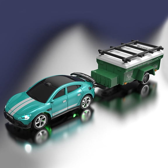 Mini RC Cars with Trailer 1/64 2.4GHz APP Remote Control Car with Lights Rechargeable for Kids Boys Birthday Christmas Gifts - Green