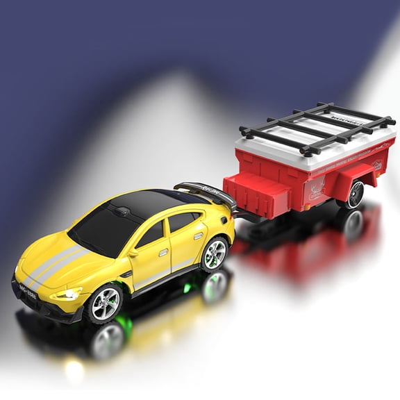 Mini RC Cars with Trailer 1/64 2.4GHz APP Remote Control Car with Lights Rechargeable for Kids Boys Birthday Christmas Gifts - Yellow