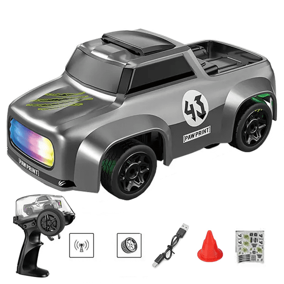 Mini RC Drift Car 1:64 Scale 4WD Desktop Remote Control Car with 6-Color LED Lights, 2.4GHz Full Proportional, Turbo Boost