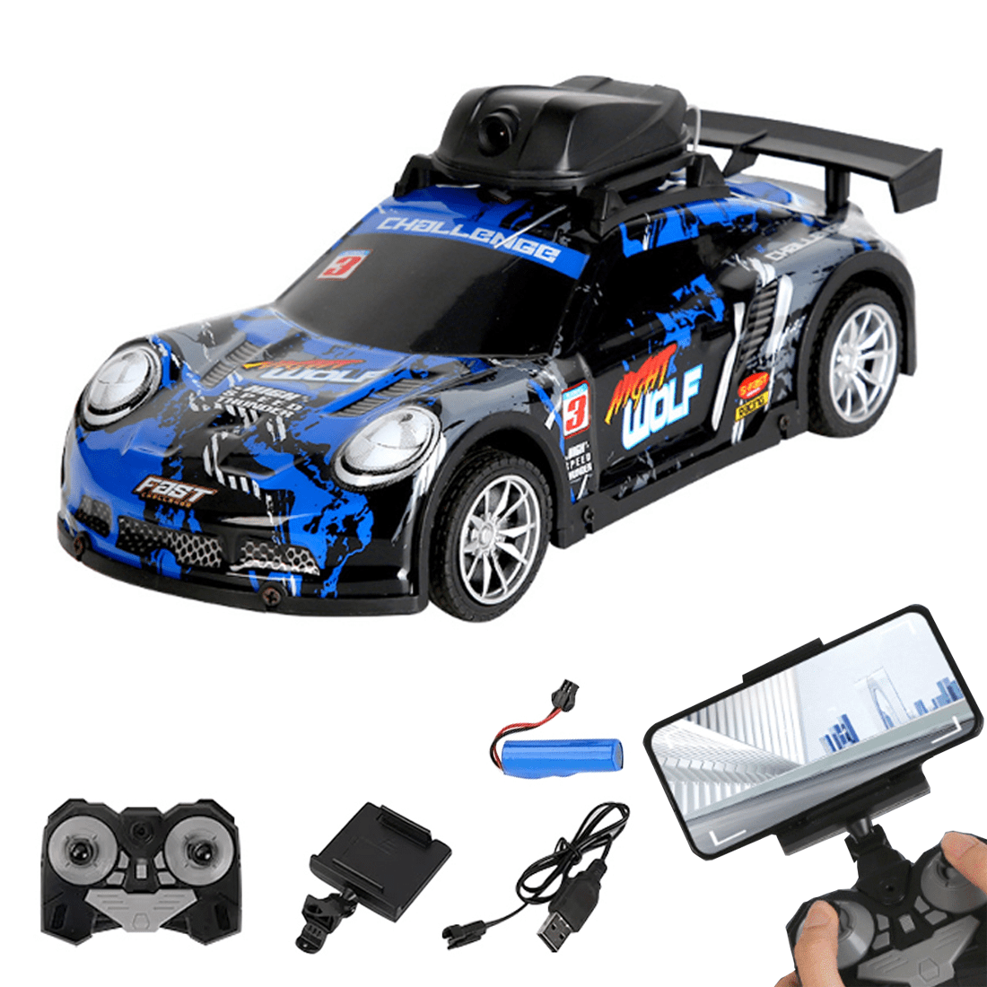 Mini RC Drift Car with LED Lights & Phone App Control, Real-Time Photo & Video via Built-In Camera, 4-Channel Remote Control RC Racing Toy for Adults
