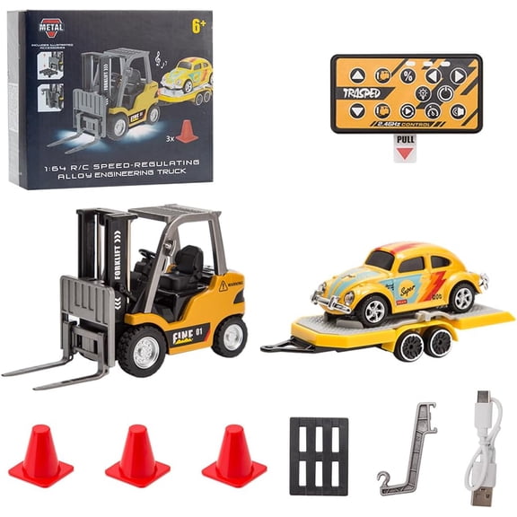 Mini RC Forklift Truck, 1/64 Scale Truck with Functional Lift, Cargo Hook, Forks, Pallet, Indoor Hobby Model for Enthusiasts, Gift for Adults and Teens