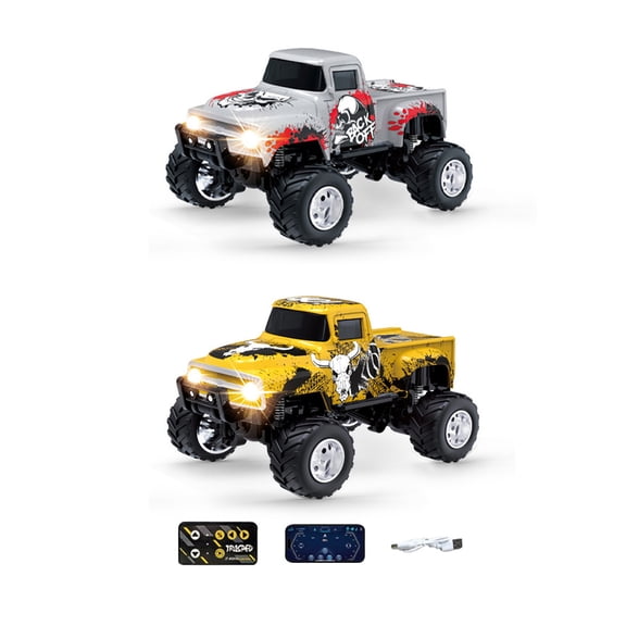 Mini RC Monster Truck 1/64 RC Car APP Control 2.4GHz Alloy Body Three-Speed LED Lights RTR Hobby Grade Desktop Remote Control Car Gifts for Adults