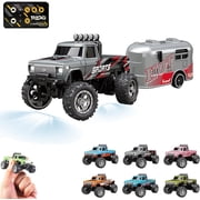 Mini RC Monster Truck, 2025 New Mini Rc Monster Truck, 164 Scale Monster Truck Remote Control Car with Lights, USB Rechargeable Mini RC Truck with Trailer, 2.4Ghz Remote Control