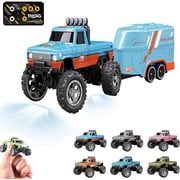 Mini RC Monster Truck, 2025 New Mini Rc Monster Truck, 164 Scale Monster Truck Remote Control Car with Lights, USB Rechargeable Mini RC Truck with Trailer, 2.4Ghz Remote Control