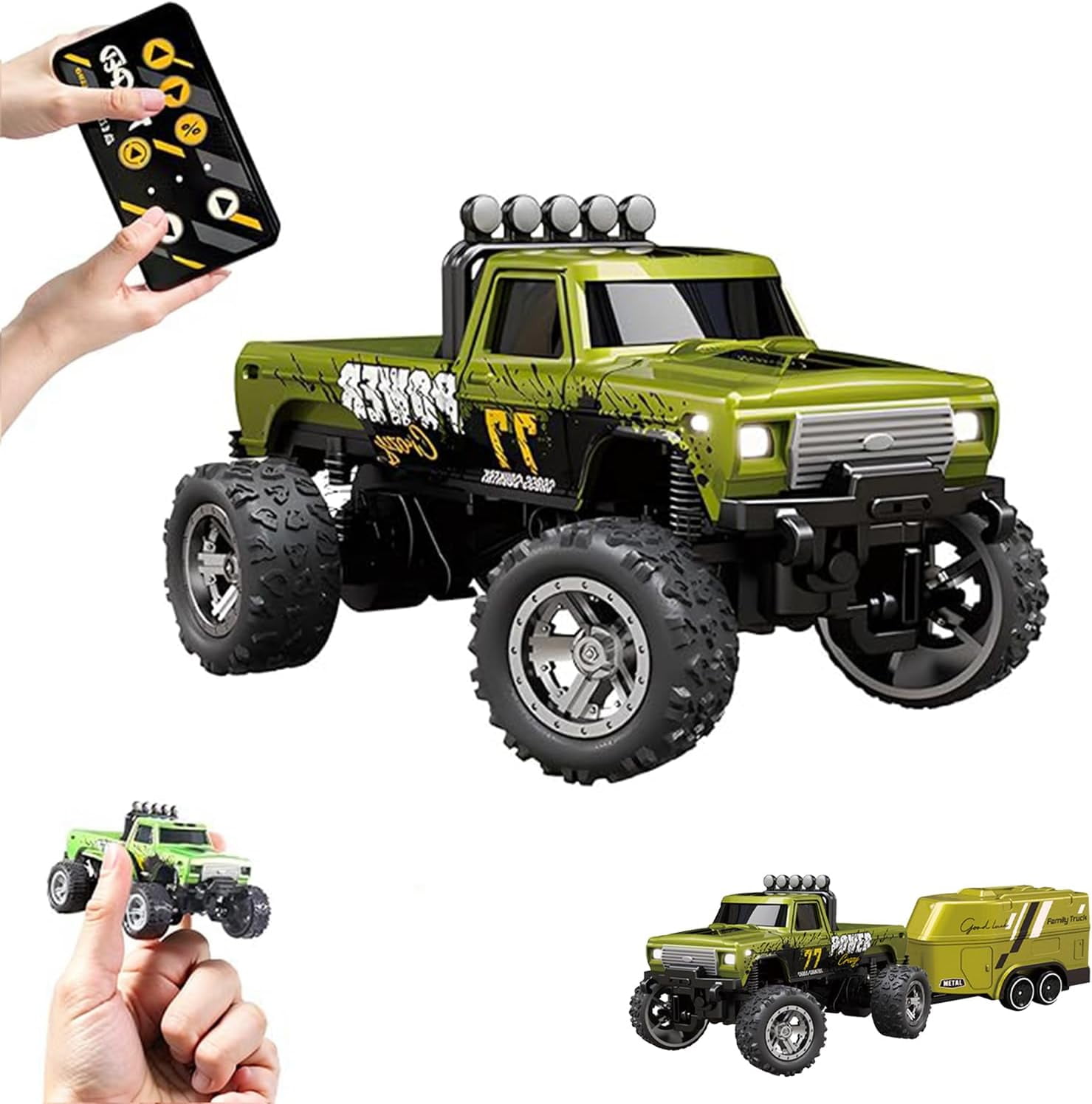 Mini RC Monster Truck, RC Semi Truck with Trailer, 1:64 Scale Monster ...