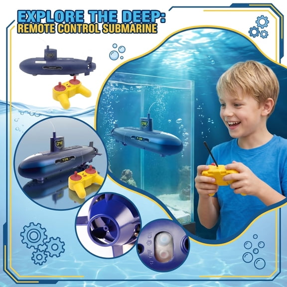 Mini RC Nuclear Submarine Boat 6CH Remote Control Waterproof Race Boat for Pools, Lakes, Dive Fish Water Tank Model Gift for Adult B-Blue