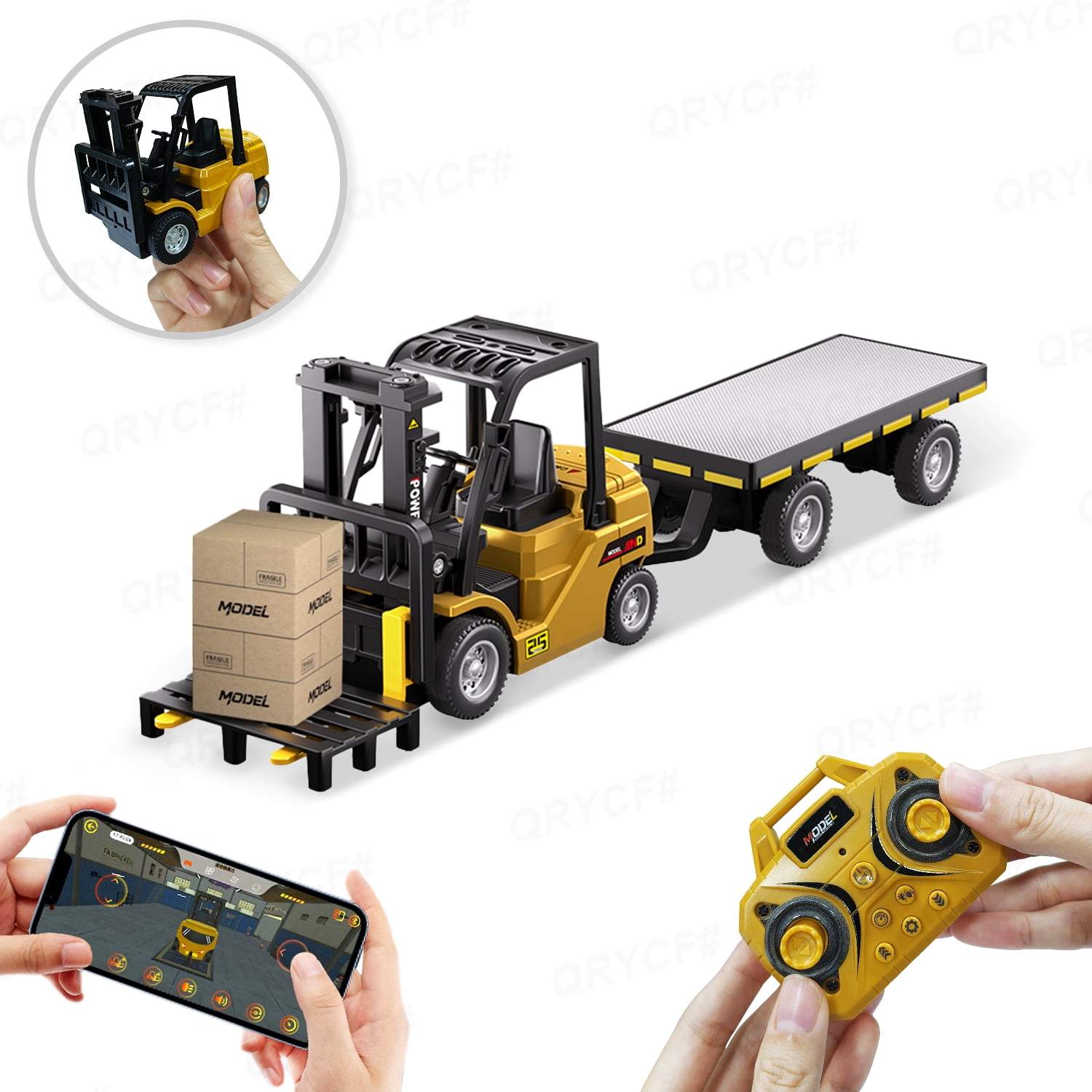 Mini RC Truck 1:64 RC Forklift Toy 2 in 1 RC Cars Lift Fork & Hook with Lights & Sounds for Kids Christmas Birthday Gifts