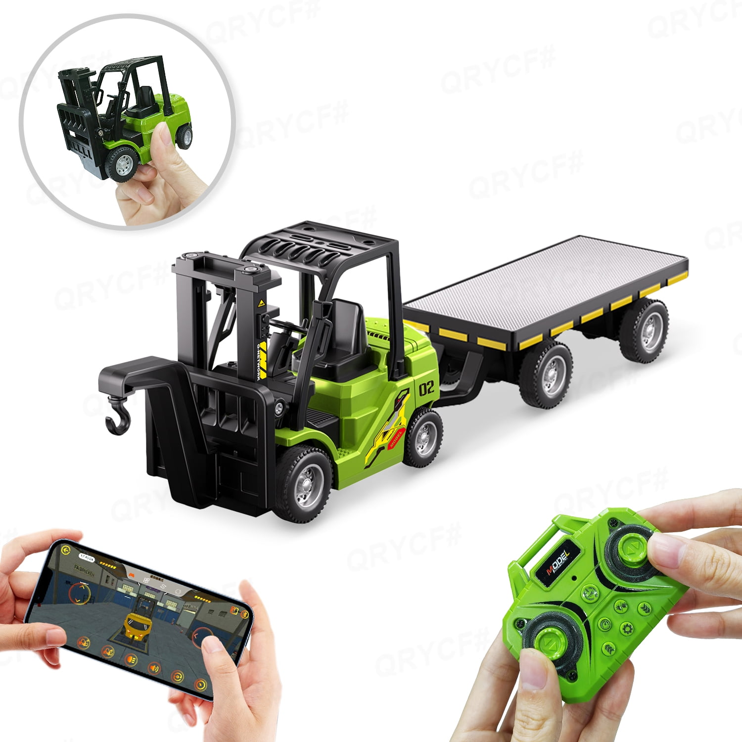 Mini RC Truck 1:64 RC Forklift Toy 2 in 1 RC Cars Lift Fork & Hook with Lights & Sounds for Kids Christmas Birthday Gifts
