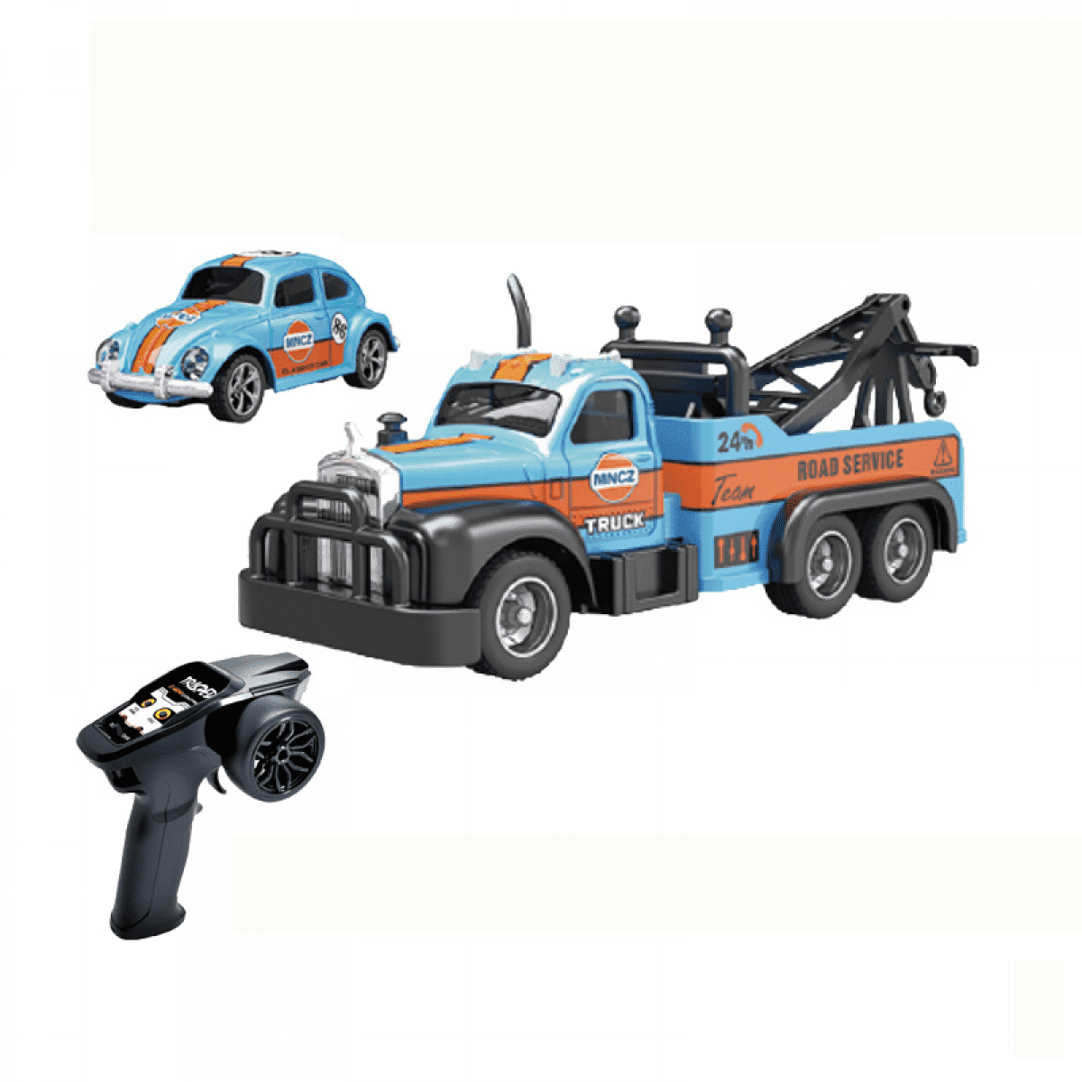 Mini RC Truck 1:64 Remote Control Car with Lights, 2.4G RC Truck with Trailer High-speed Race Vehicle for Kids Christmas Birthday Gifts(Blue)