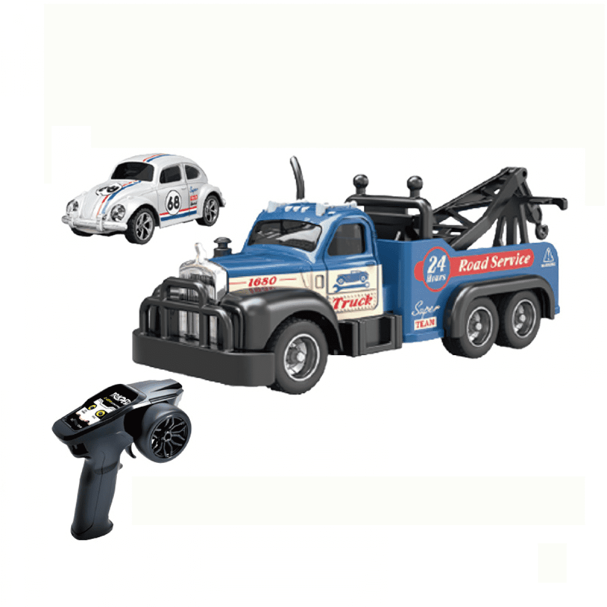 Mini RC Truck 1:64 Remote Control Car with Lights, 2.4G RC Truck with Trailer High-speed Race Vehicle for Kids Christmas Birthday Gifts(Deep Blue)