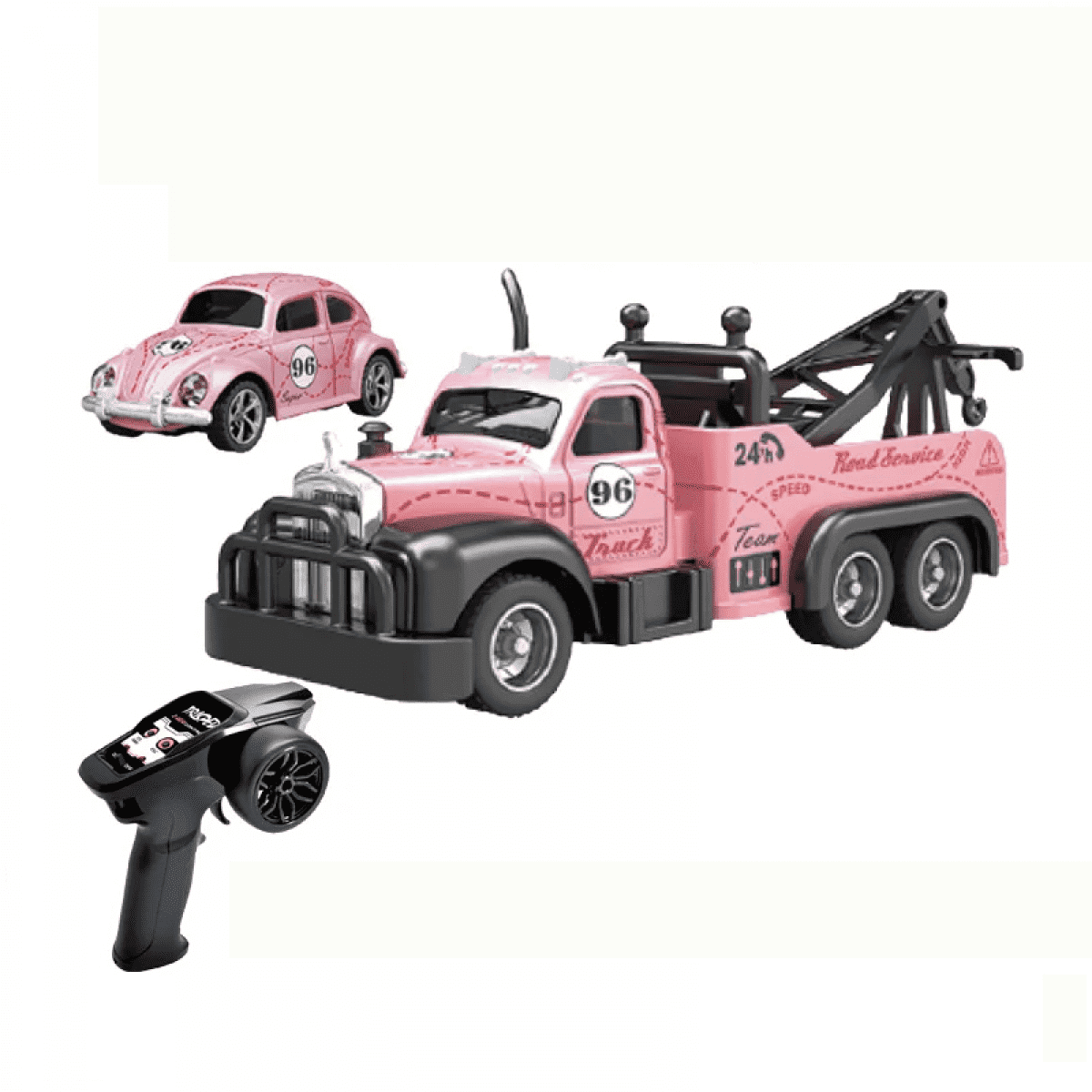 Mini RC Truck 1:64 Remote Control Car with Lights, 2.4G RC Truck with Trailer High-speed Race Vehicle for Kids Christmas Birthday Gifts(Light red)