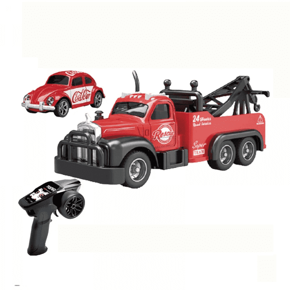 Mini RC Truck 1:64 Remote Control Car with Lights, 2.4G RC Truck with Trailer High-speed Race Vehicle for Kids Christmas Birthday Gifts(Red)