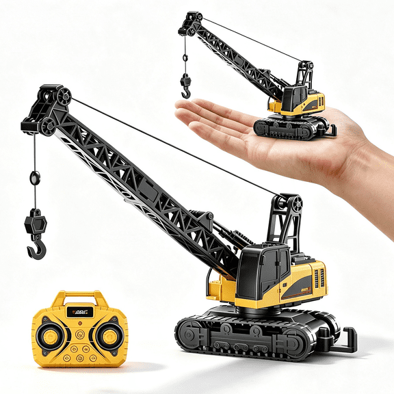 Mini RC Truck 1/64 Remote Control Crane Rechargeable Alloy RC Toy with Lights&Sound RC Construction Vehicles Toy Gift for Kids - Yellow