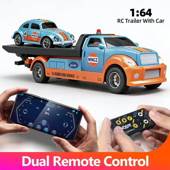 Mini RC Truck,1:64 Scale Car,Remote Control Car with Lights, 2.4Ghz Rc Truck with Trailer,Speed/Steering Adjustable