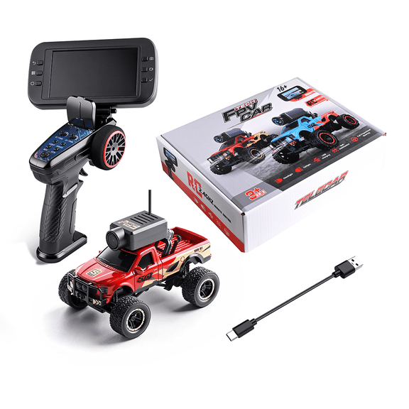 Mini RC Truck with Camera WL 1:64 Scale FPV Micro Remote Control Car with WiFi Video App, Proportional Steering & LED Lights Indoor Desktop Hobby Gift