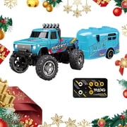 Mini RC Truck,Mini RC Monster Truck,164 Scale Monster Truck with Lights,Rechargeable Remote Control Semi Truck with Trailer,Mini Rc Alloy Monster Truck,Adjustable Speed/SteeringBlue