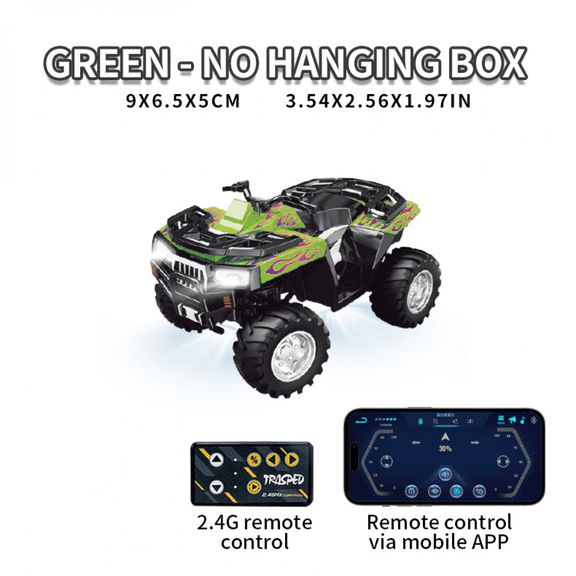Mini RC Truck for Adults 4-wheels 1:64 Alloy Remote Control Car with Lights, Desktop Off-road Motorcycle for Kids Gifts(Green)