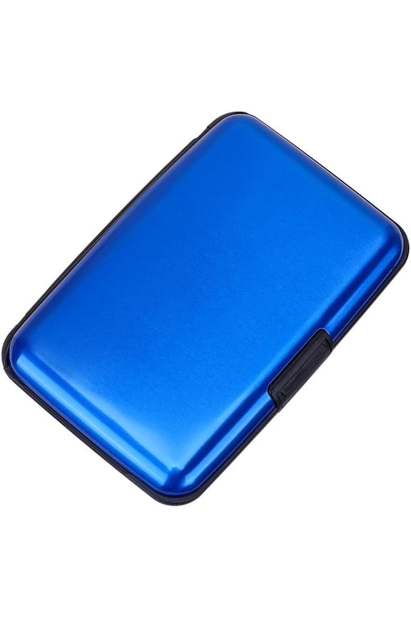 Mini RFID  Wallet Credit Cards Holder Business Card Case Metal ID Case for Men Women (Blue)