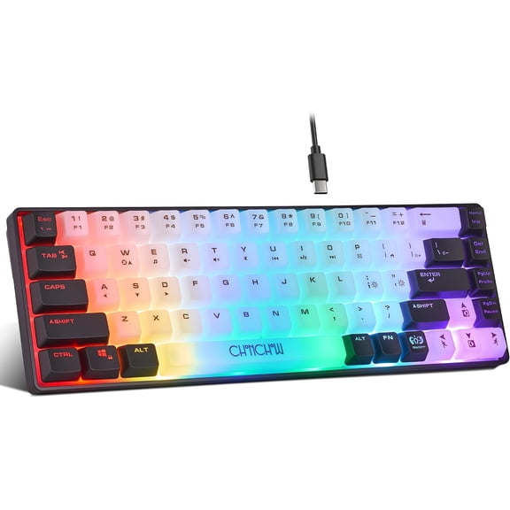 Mini RGB 60% Gaming Keyboard, 68 Keys Small Compact USB Wired Rainbow Light Up Backlit Gaming Keyboard for Xbox PS4 PS5 PC Laptop Gamer(White-Black)