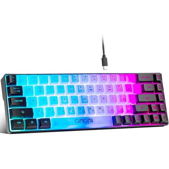 Mini RGB 60% Gaming Keyboard, 68 Keys Small Compact USB Wired Rainbow Light Up Backlit Keyboard for Xbox PS4 PS5 PC Laptop Gamer(White-Black)