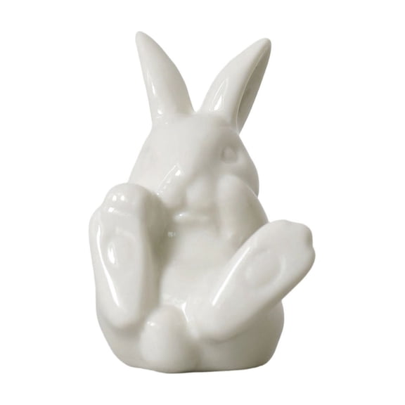 Mini Rabbit Figurines, Ceramic Porcelain Easter White Bunny Decoration for Home, Tabletop Ornament, Cute Easter Gift (L)