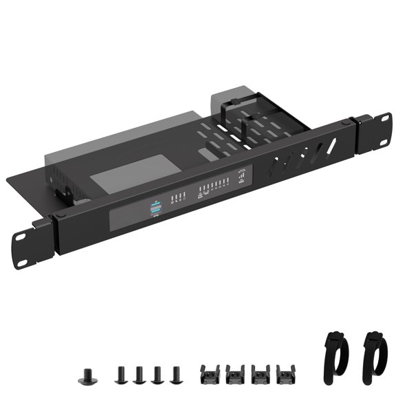 Mini Rack Mount for SonicWall Firewall, 19in 1U Hinged Server Rack Shelf | TZ270 TZ300 TZ350 TZ370 TZ470 or Similar Size Device, Mini PC Rack Mount for 19 inch Cabinet or Rack, with Cable Ties