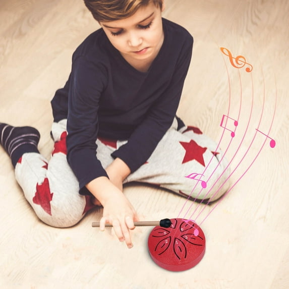Mini Rain Drum 3 Inch 6-Tone Steel Tongue Drum Percussion Instrument Portable Lightweight Durable Educational Practice Musical Toy for Kids Beginners Musicians with Storage Bag Stick