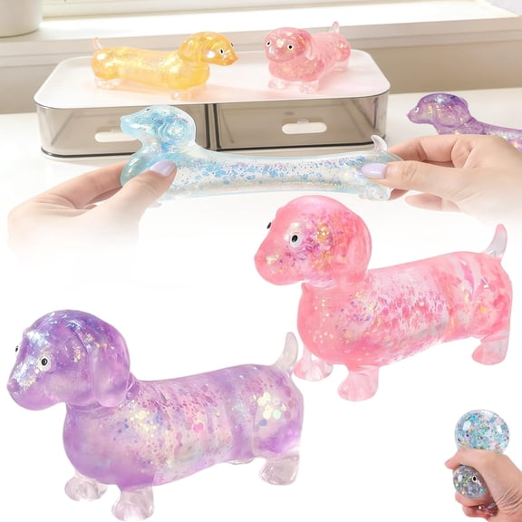 Mini Rainbow Dachshund Squishy Gel Ball - Sparkly Glitter Sausage Dog Stretch Squeeze, Ultra-Soft Slow Rebound Fidget for Adult Desk Calm & Novelty