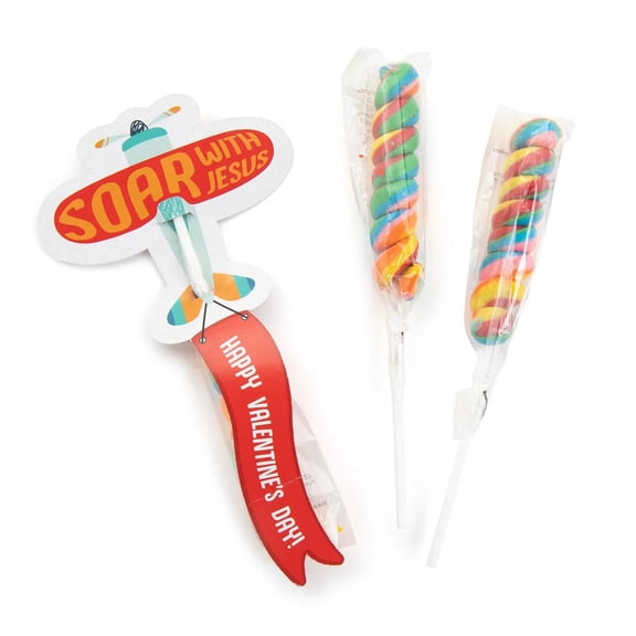 Mini Rainbow Twisty Lollipops Valentine Exchanges with Soar with Jesus Card for 24