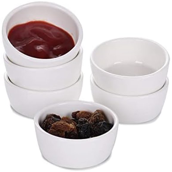 Mini Ramekins 1.5 oz Set of 6,Small Ceramics Souffle Dish, Exactly Designed for Dipping Sauce, Ketchup, Salsa and Jams, 45ml White$$Home Decor, Kitchen, & Other