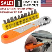 Mini Ratchet Wrench & Multi Hex Bit,Right Angle Phillips Magnetic Screwdriver for Tight Spaces with 1/4 Drive High Torque Offset Reversible Mini Ratchet Offset Screwdriver for Tight Areas