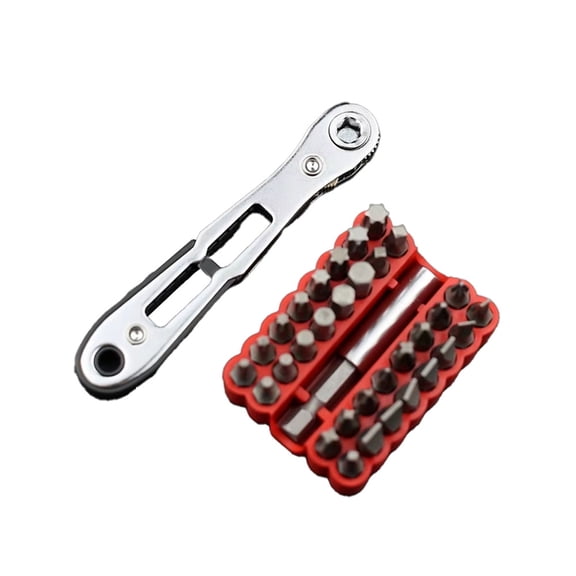 Mini Ratchet Wrench Set 34-in-1 Dual-Direction 36-Tooth Steel Hex Torx Bits Non-Electric Screwdriver DIY Industrial Tool