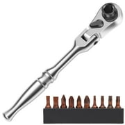 Mini Ratchet Wrench Set Chrome Vanadium Steel 2 in 1 Flex Head Ratchet Wrench Reversible 1/4 Inch Drive Ratchet and Bit Driver with 10 Bits for Tight Space