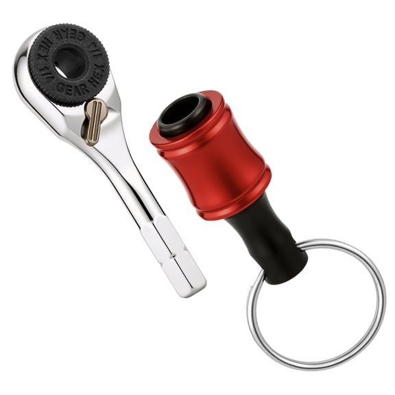 Mini Ratchet Wrench with 1/4 inch Hex End Small Ratchet Multitool with Bit Holder Keychain for Tight Space