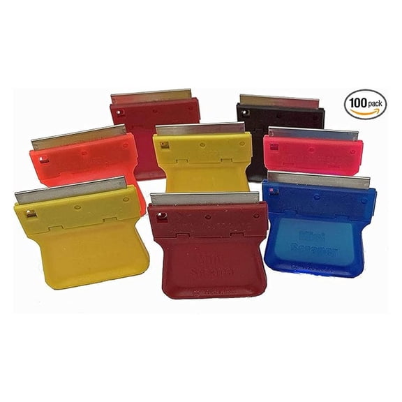 Mini Razor Scraper 100 Pack - USA Made Multi-Use Scrapers with Metal/Plastic Blades - High Visibility Colors - Original Mini Scraper for Crafts, Cleaning & Detail Work