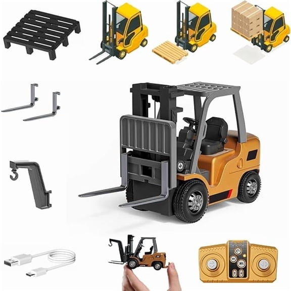 Mini Rc Construction Vehicles, Mini Forklift, Excavator&Truck Remote Control, 1/64 Scale Rc Excavator for Adults with Wireless Controller, Remote Control Forklift Gift