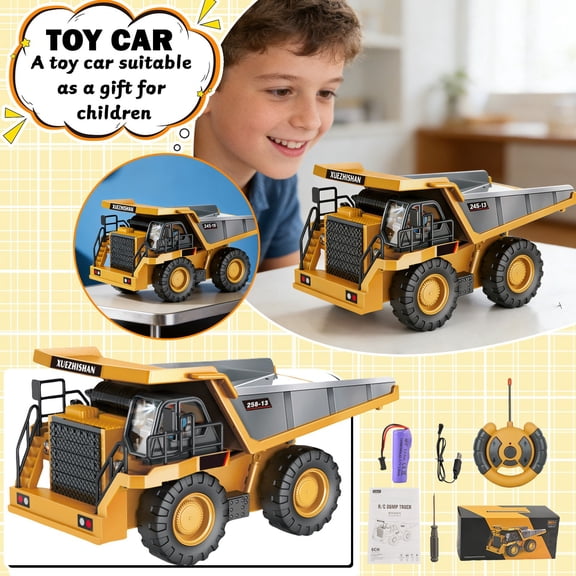 Mini Rc Dump Truck, 6-Channel Remote Control, 1 Truck, 1 Screwdriver, 1 Charging Cable, 1 Steering Wheel, 1 Manual Included, For Kids Construction Vehicle Lovers, Indoor Outdoor