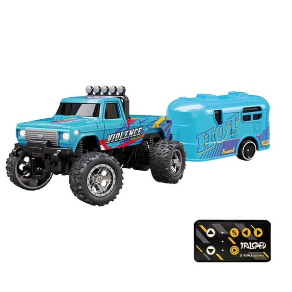 Mini Rc Monster Truck, 1/64 Scale Monster Truck Remote Control Car with Lights, 2.4Ghz Remote Control Rechargeable Mini Monster Truck Rc, Alloy Rc Semi Truck, Speed Adjustable (With Trailer )