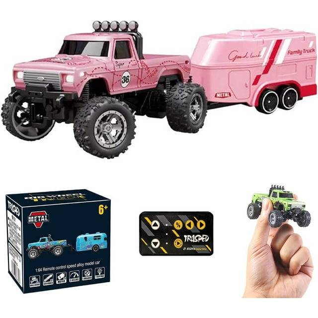 Mini Rc Monster Truck, Monster Truck Remote Control Car, Rechargeable Remote Control Semi Truck with Trailer, Steering Adjustable/Speed (5#)