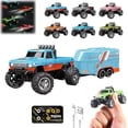 thumbnail image 1 of Mini Rc Monster Truck, Rc Monster Truck, Die Cast Metal toy Cars, Little Blue Truck toy, Mini Rc Truck with Trailer, Remote Control Light, Led Truck Lights, off Road Terrain, 1:64, 1 of 9